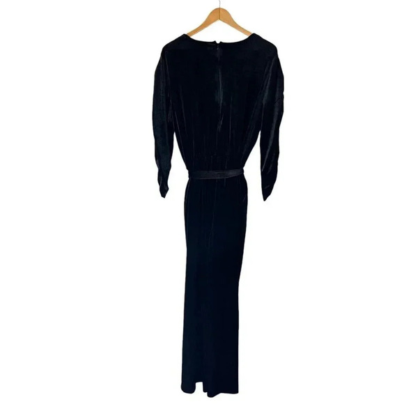 NY Collection Petite Plus Black Velvet Jumpsuit Long Sleeve V Neck Cocktail - Picture 2 of 7